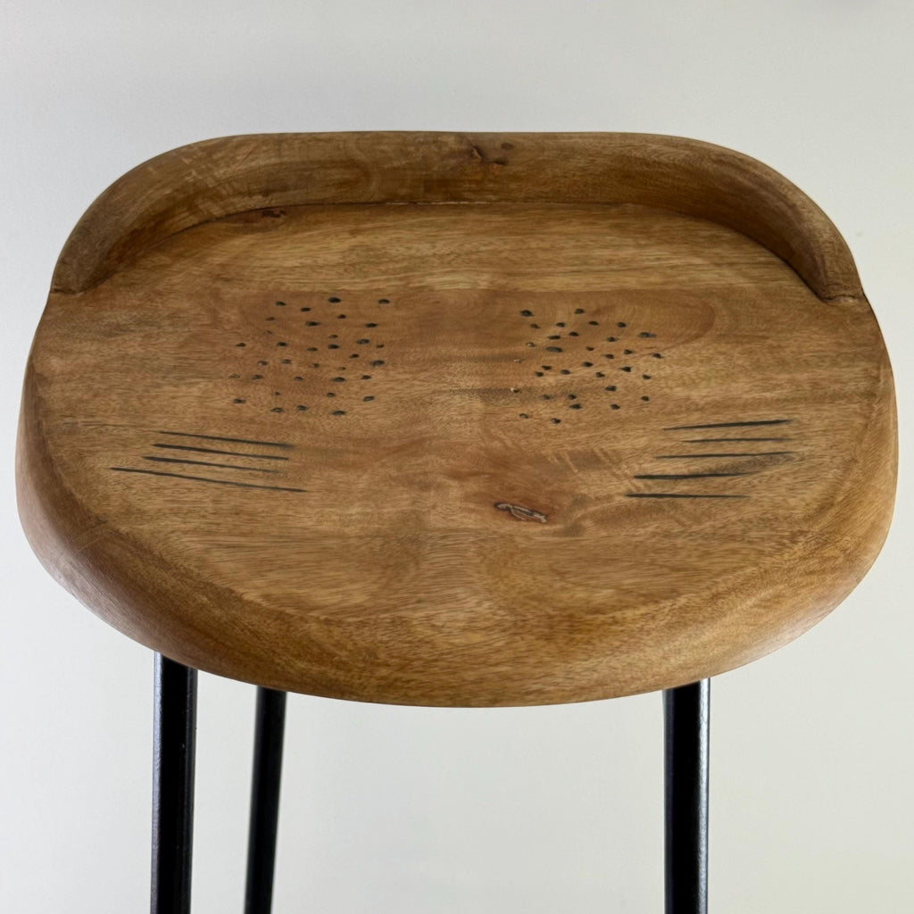 Solid Mango Wood Bar Stool with Cast Iron Base