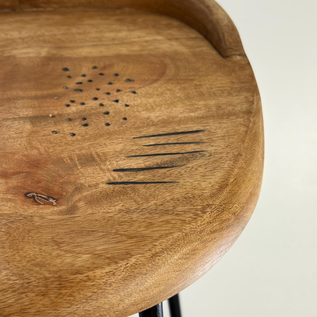 Solid Mango Wood Bar Stool with Cast Iron Base
