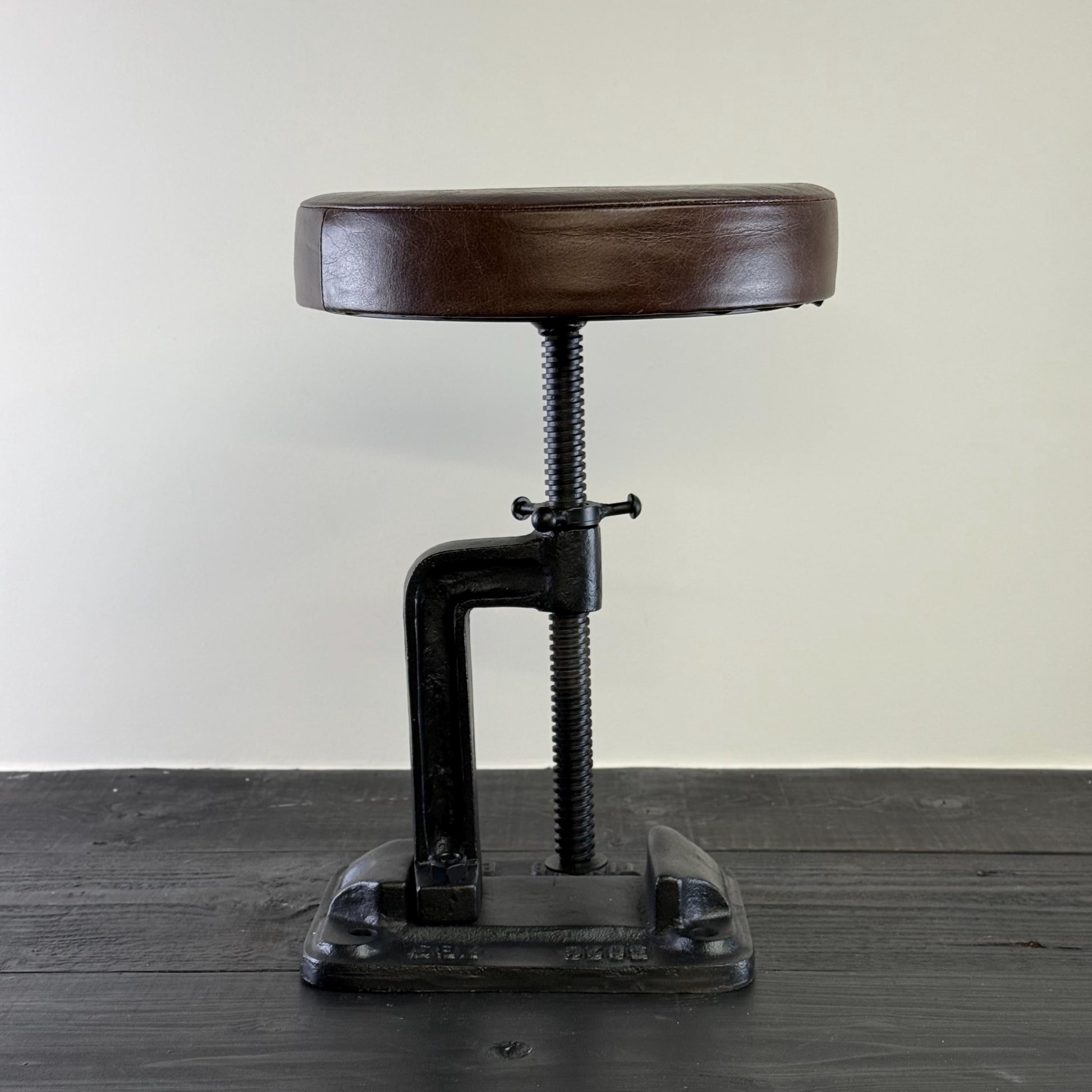 Vice Clamp Industrial Solid Bar Stool Wood or Leather Top Solid Cast Metal Base | Vintage Style | Floor Standing
