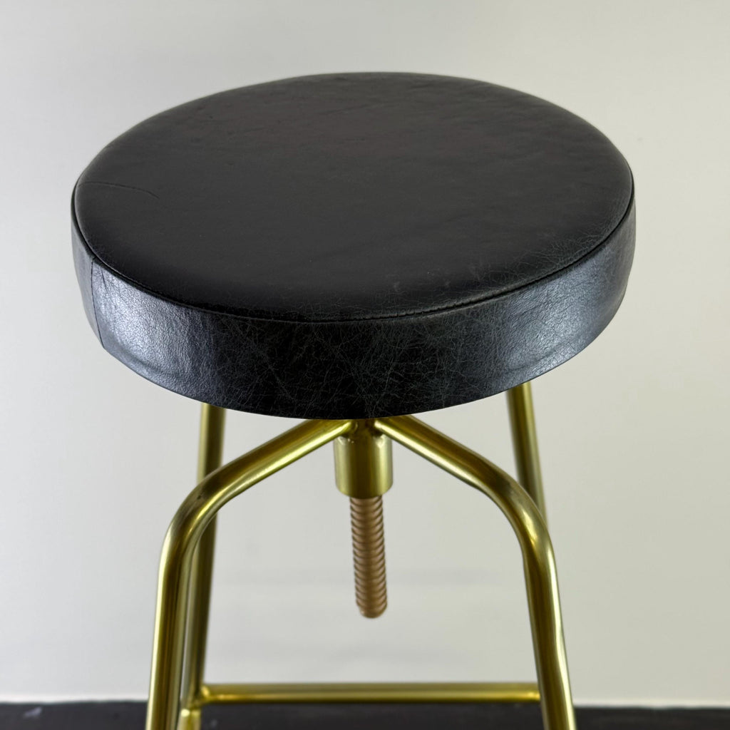 Patinated Brass Industrial Leather Bar Stool Vintage Style