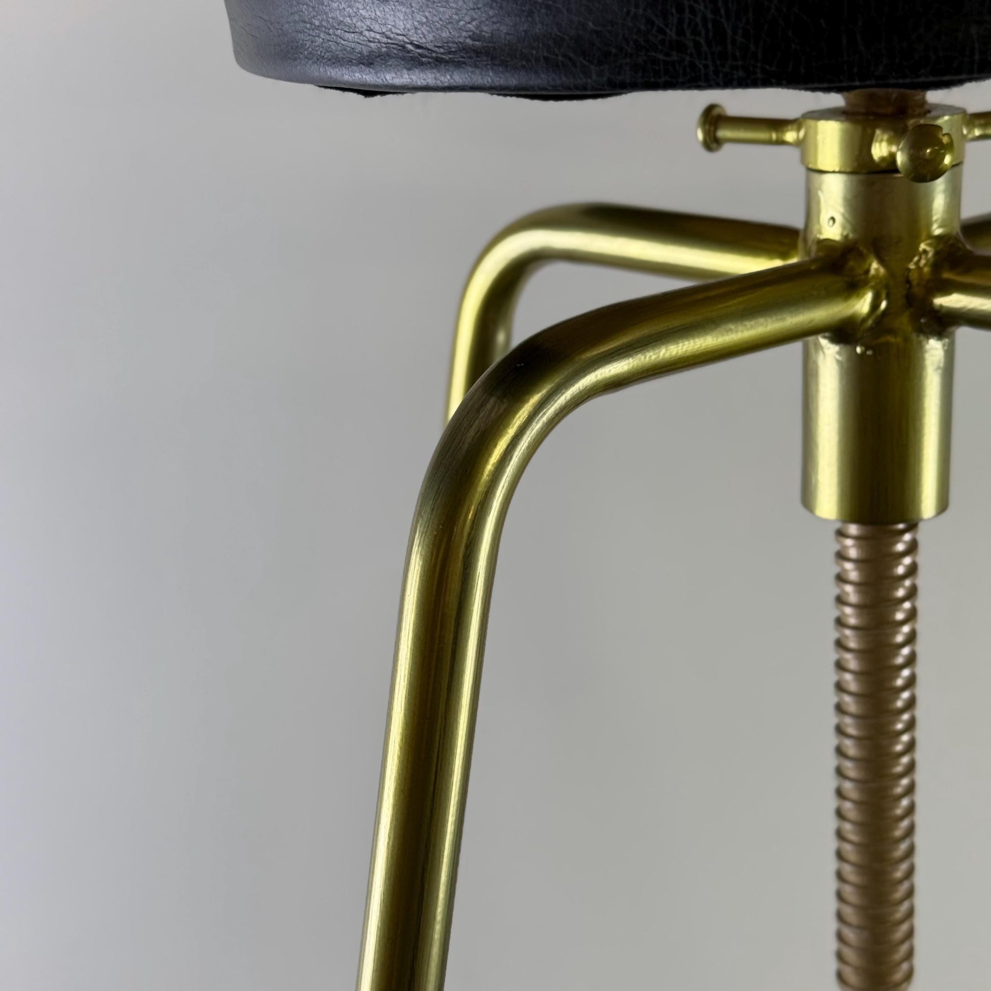 Patinated Brass Industrial Leather Bar Stool Vintage Style