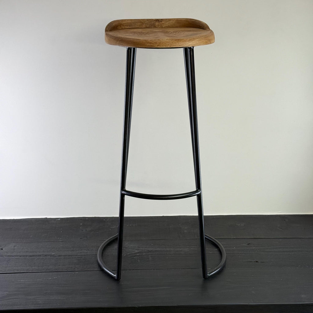 Solid Mango Wood Bar Stool with Cast Iron Base