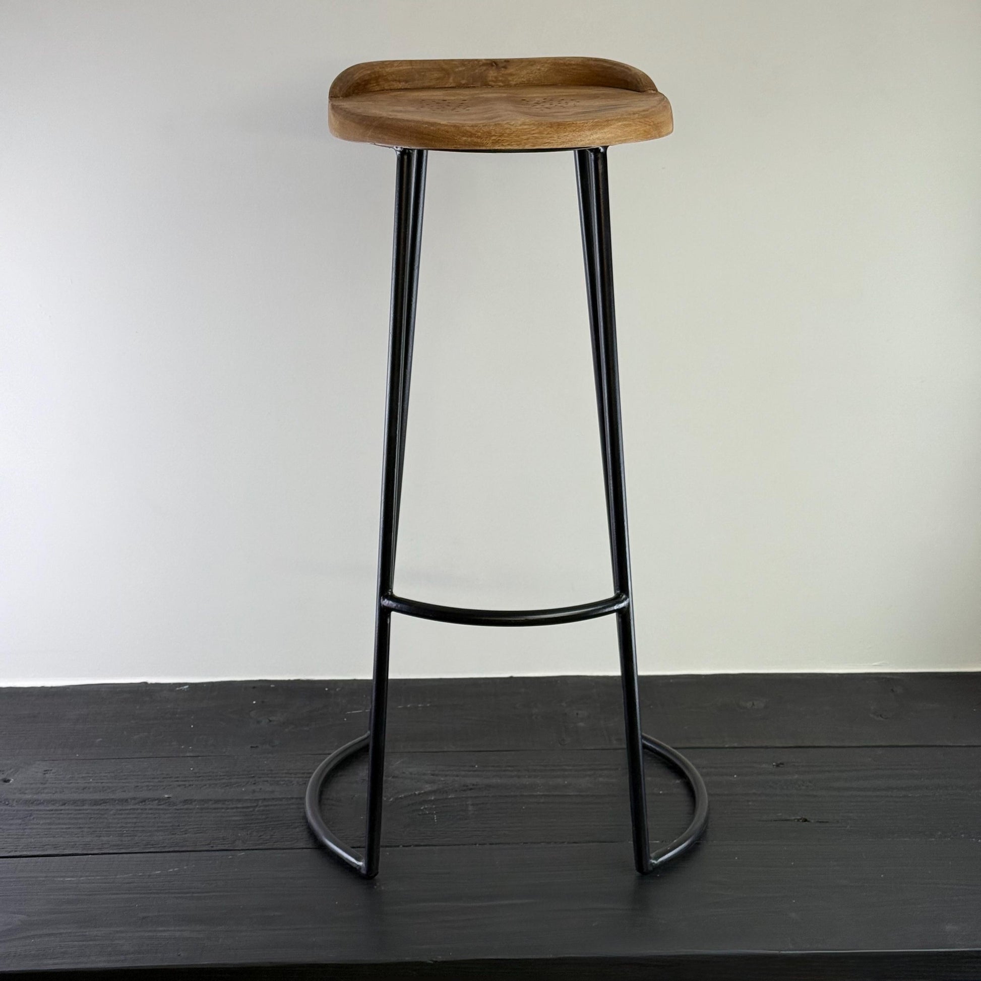 Solid Mango Wood Bar Stool with Cast Iron Base
