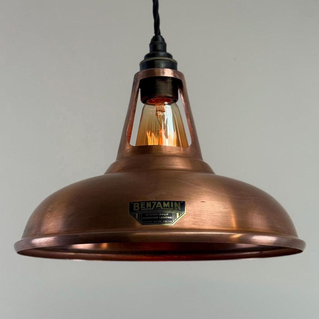 Antique Copper Slotted Pendant Ceiling Light 11 Inch