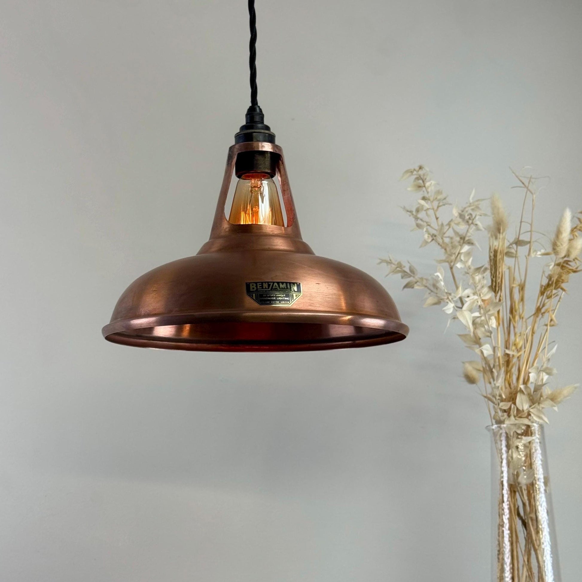 Antique Copper Slotted Pendant Ceiling Light 11 Inch
