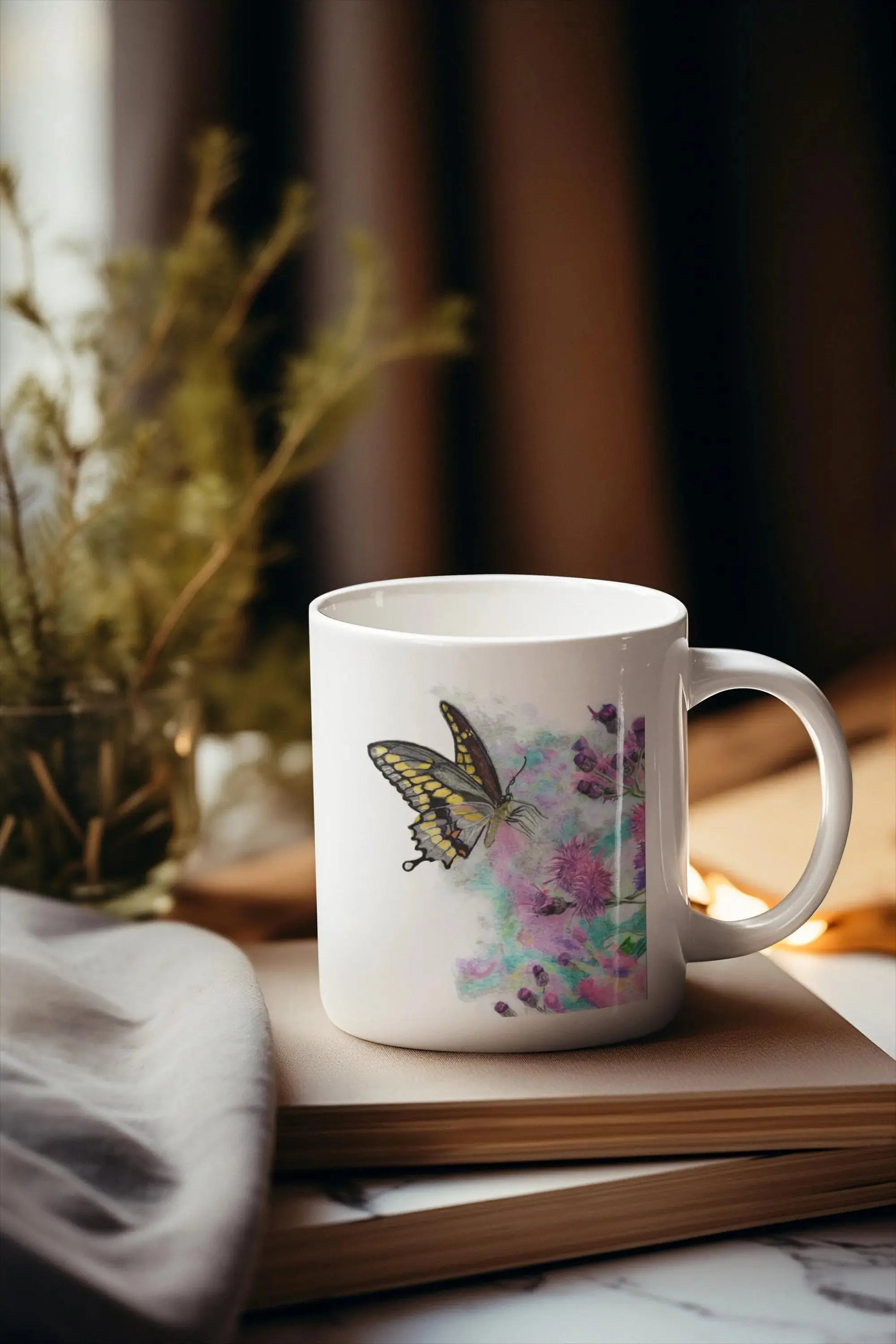 Yellow Butterfly Ceramic Coffee Mug 11oz
