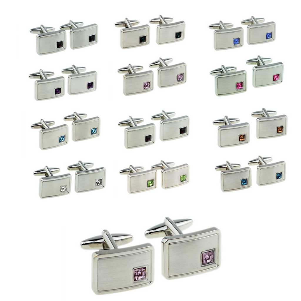 Personalised Rhodium Plated Birthstone Crystal Cufflinks