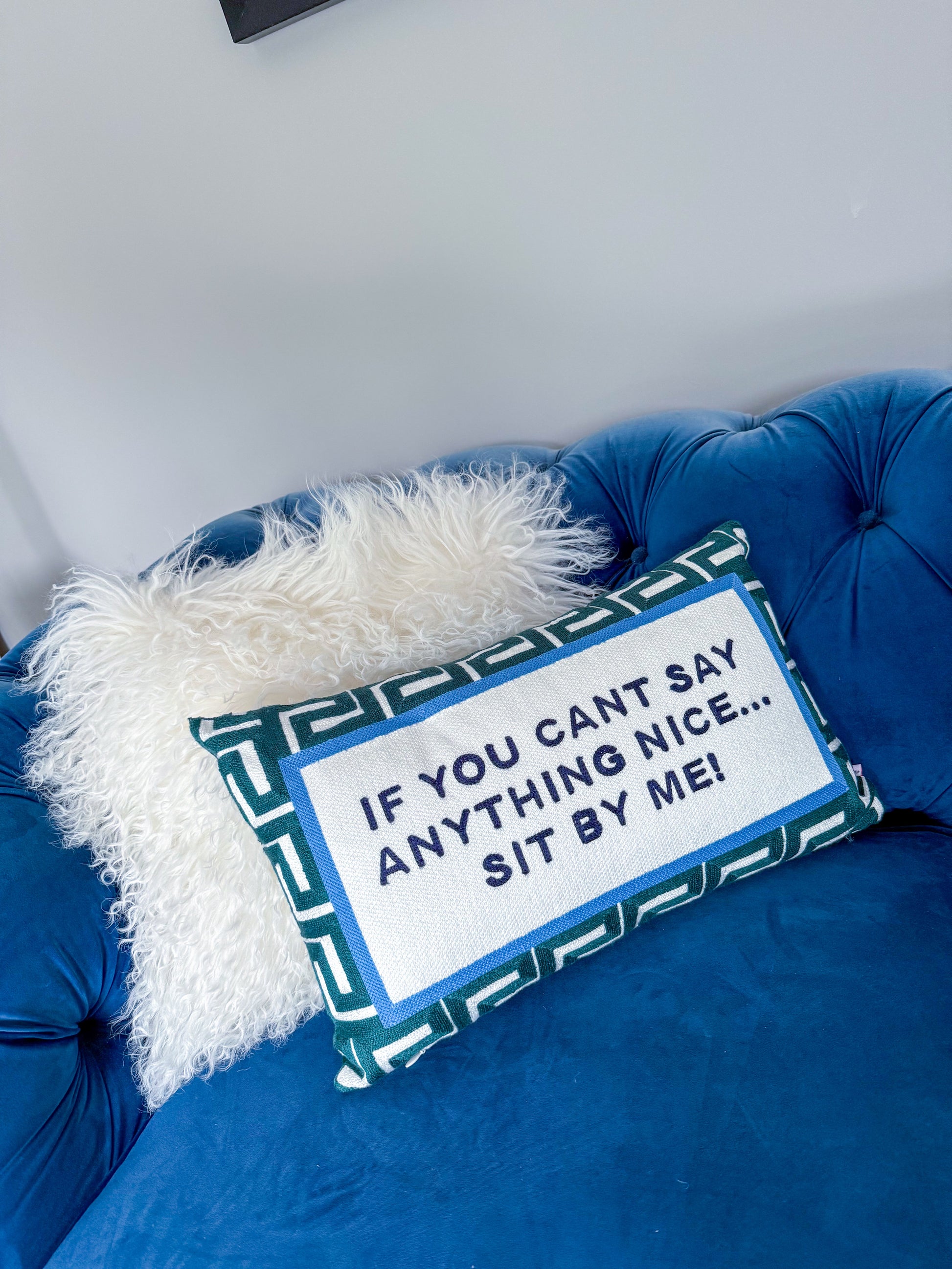 If You Can't Say Anything Nice Sit By Me Needlepoint Cushion