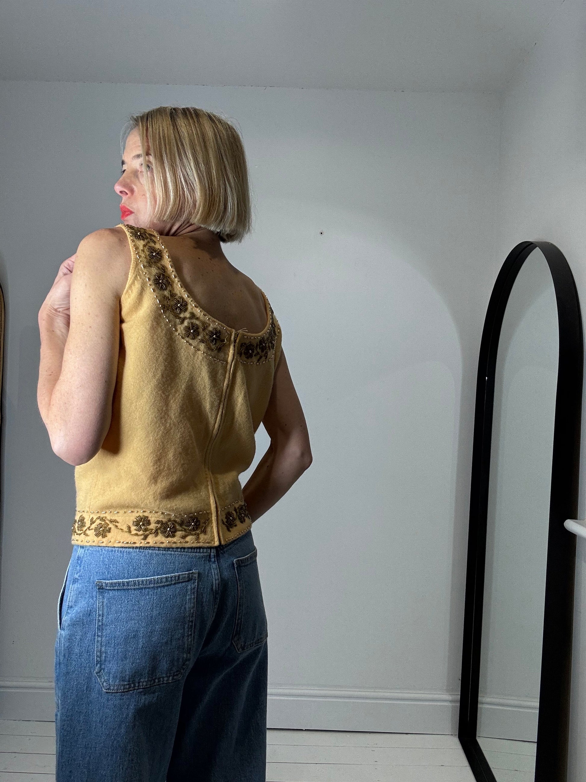 Vintage Beaded Knit Top in Lambswool and Angora