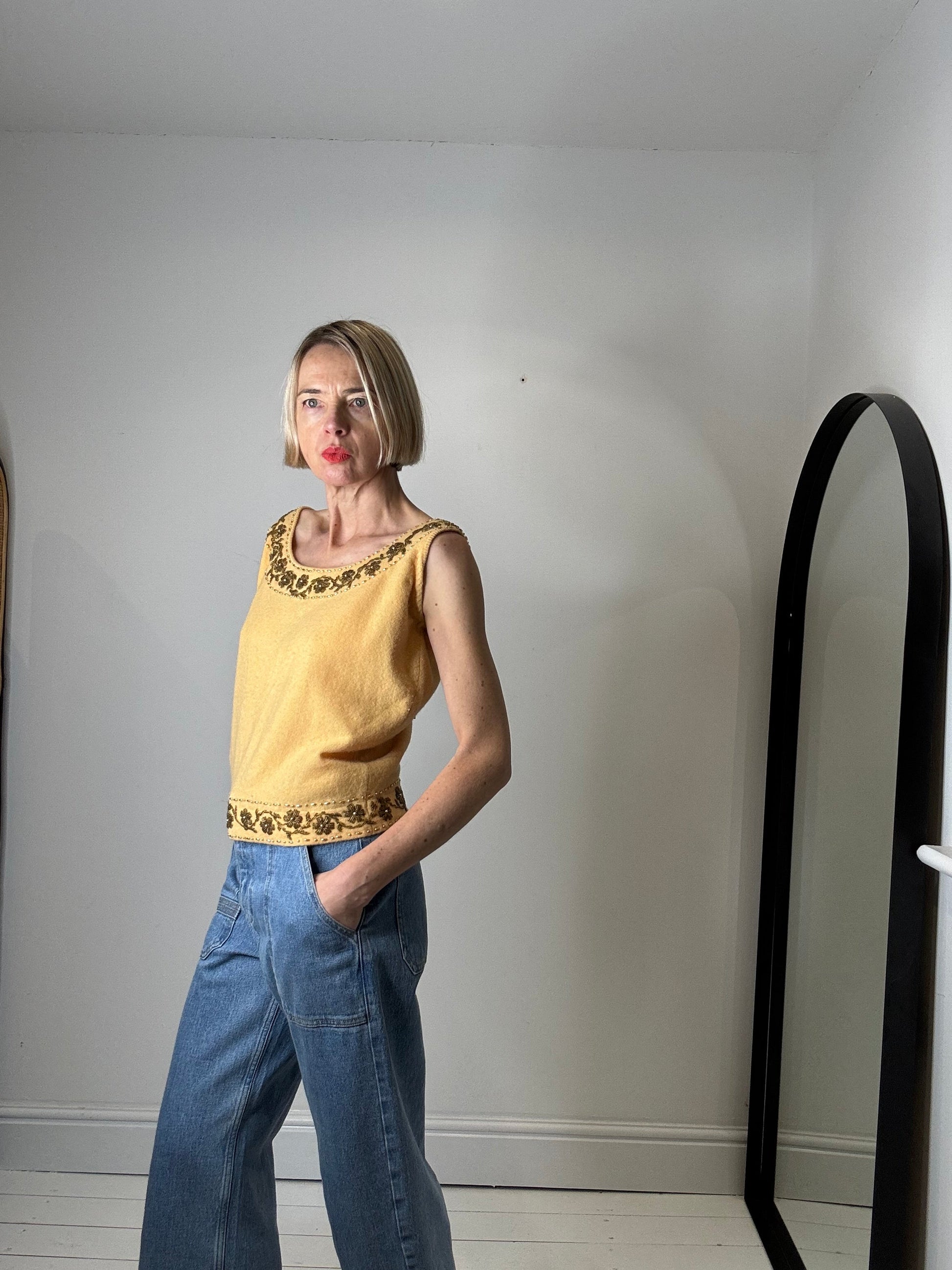 Vintage Beaded Knit Top in Lambswool and Angora