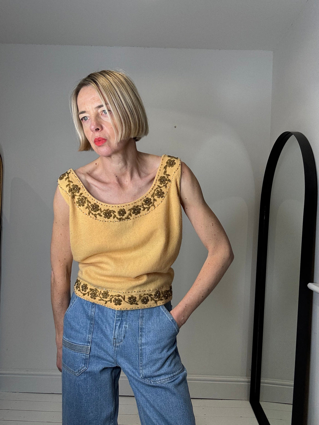 Vintage Beaded Knit Top in Lambswool and Angora