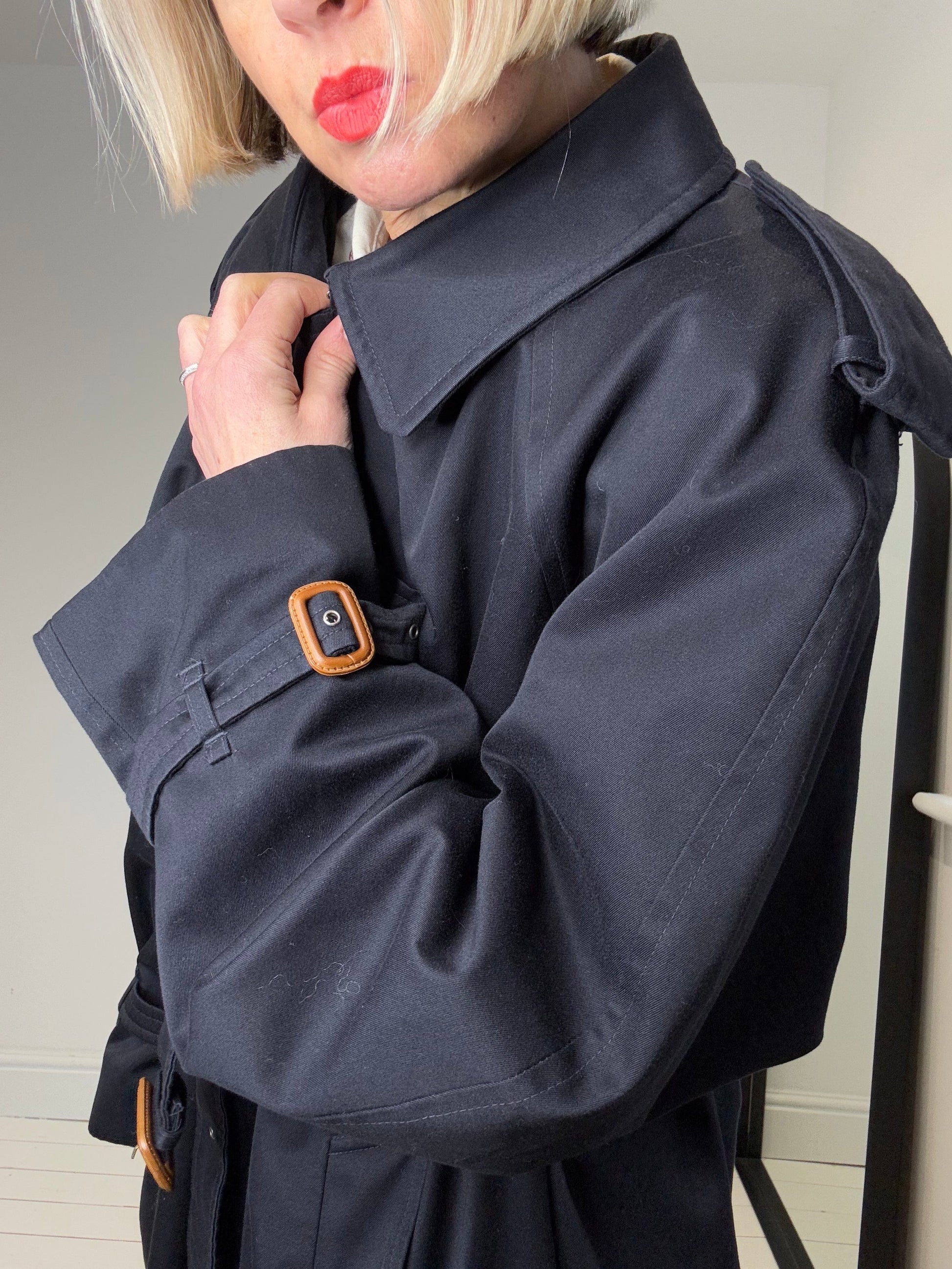 Classic Navy Check Lined Trench Coat