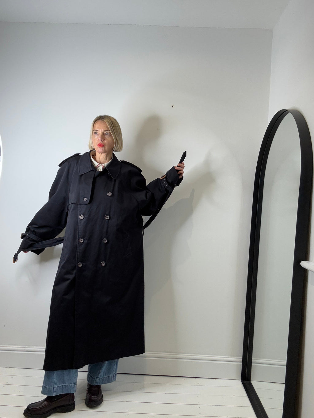 Classic Navy Check Lined Trench Coat