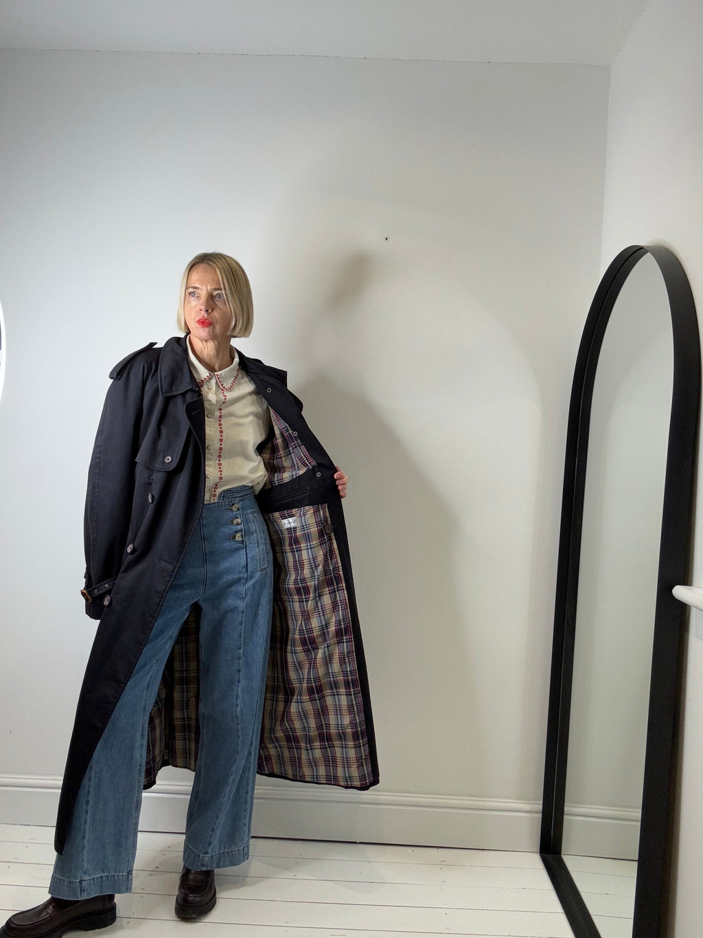 Classic Navy Check Lined Trench Coat