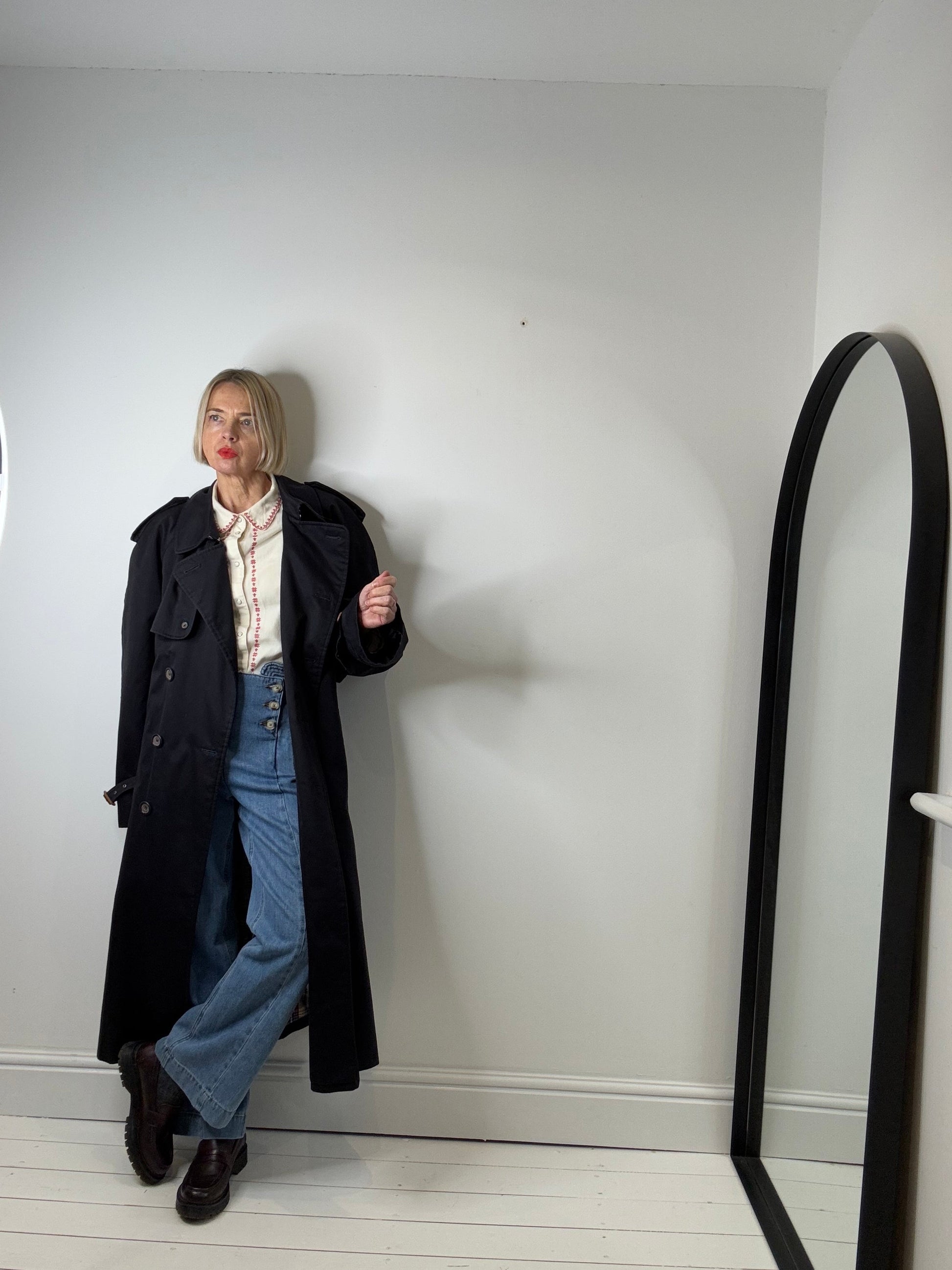 Classic Navy Check Lined Trench Coat