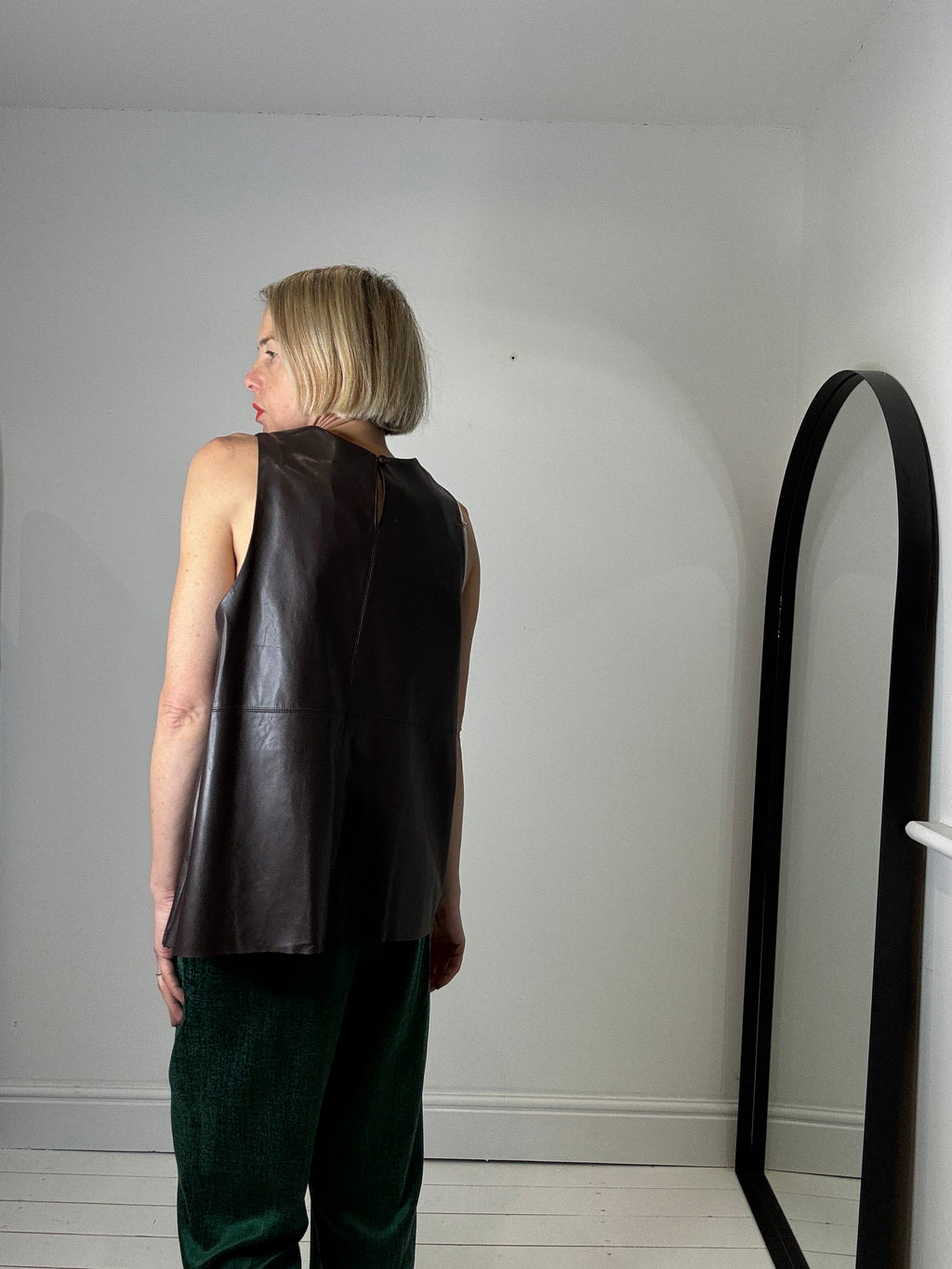 Chocolate Brown Faux Leather Top with Keyhole Detail