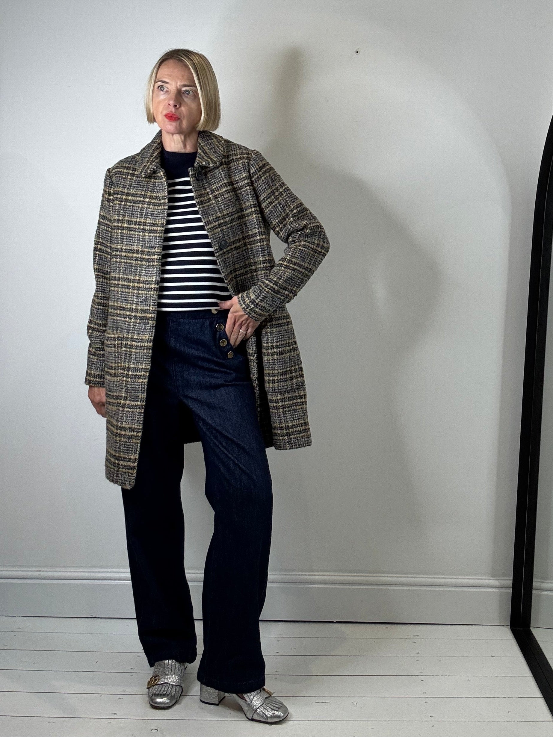 Check Textured Single Breasted Coat