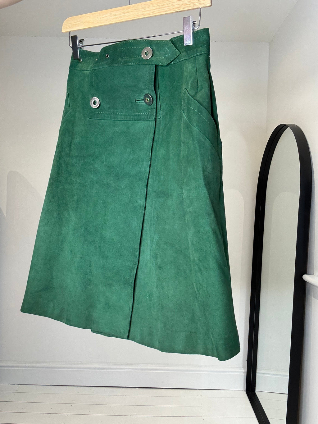 Vintage Suede A Line Skirt with Gunmetal Buttons
