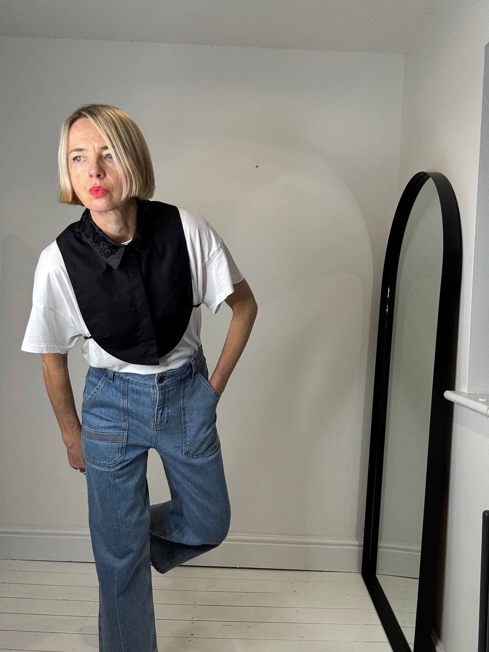 Embellished Collar Bib in Black Cotton