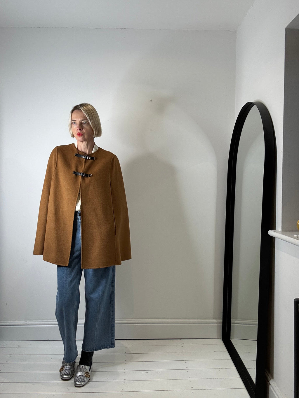 Double Faced Camel and Black Cape with Gold Buckle