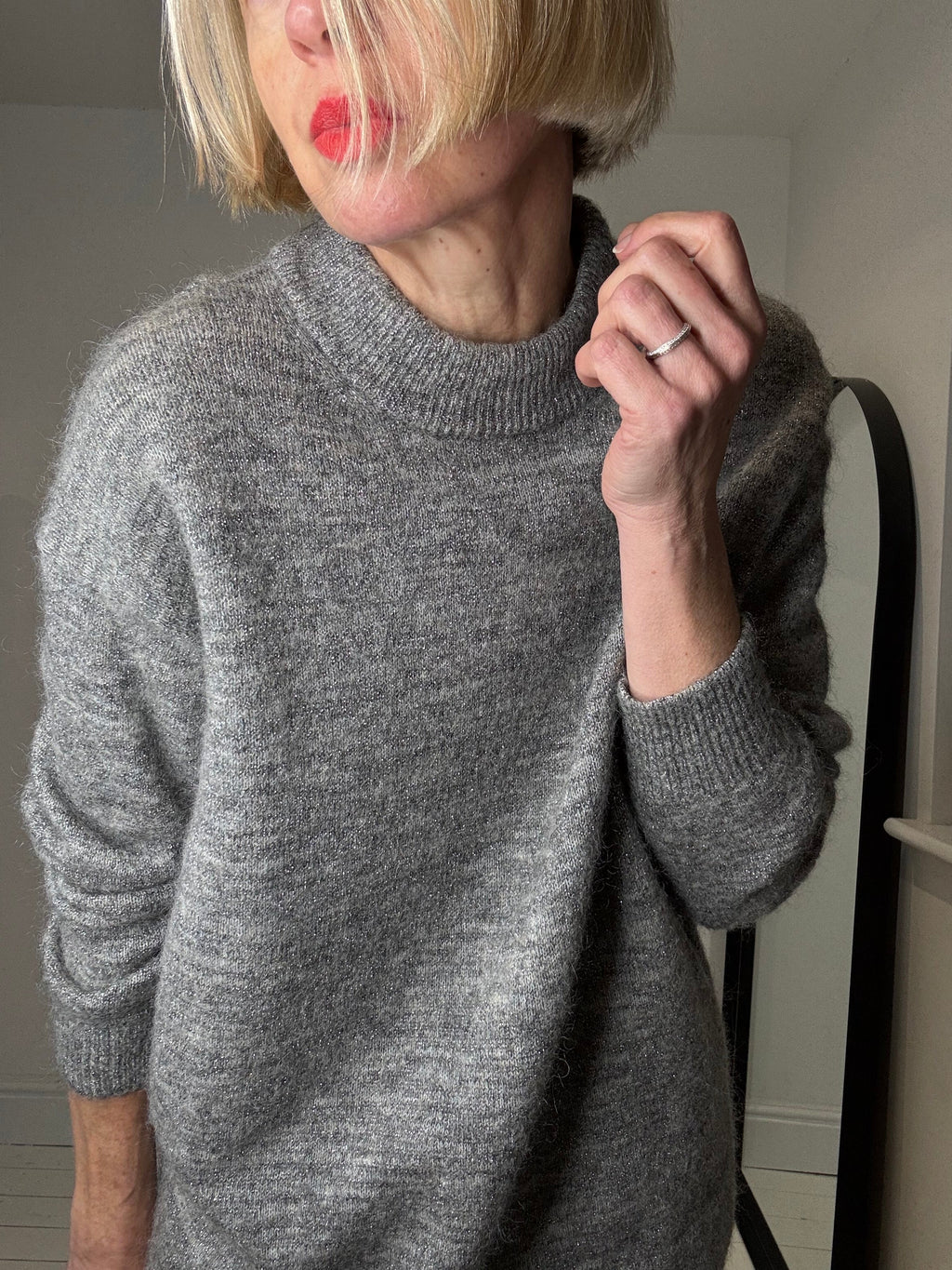 Grey Marl Mohair Turtleneck Jumper with Lurex