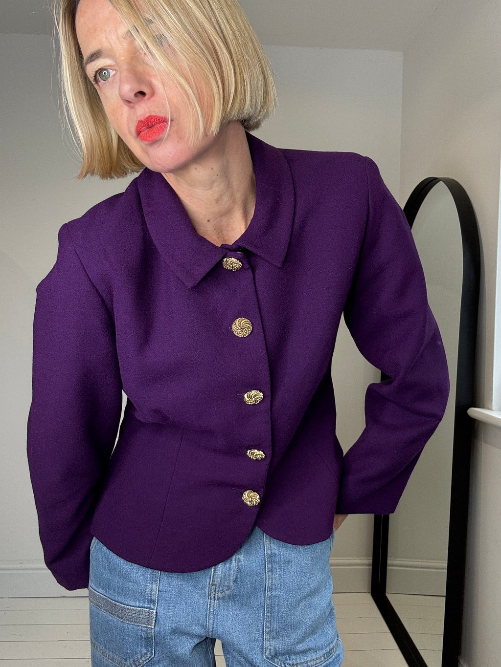 Vintage Wool Crepe Jacket in Gold