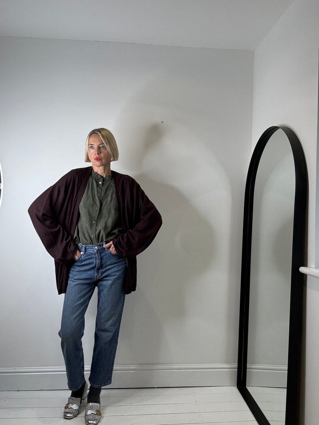 100% Cashmere Cardigan in Berry Brown