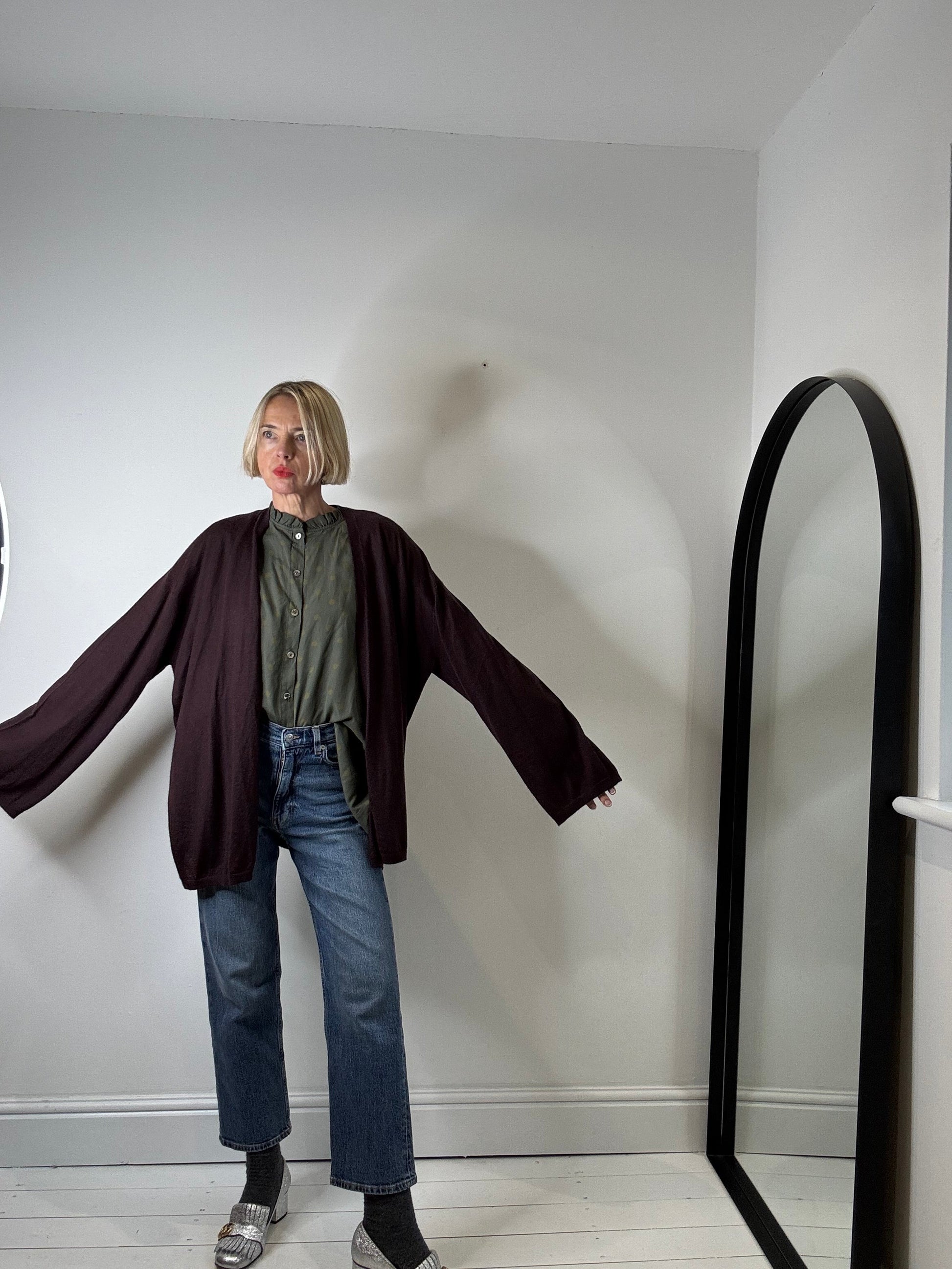 100% Cashmere Cardigan in Berry Brown