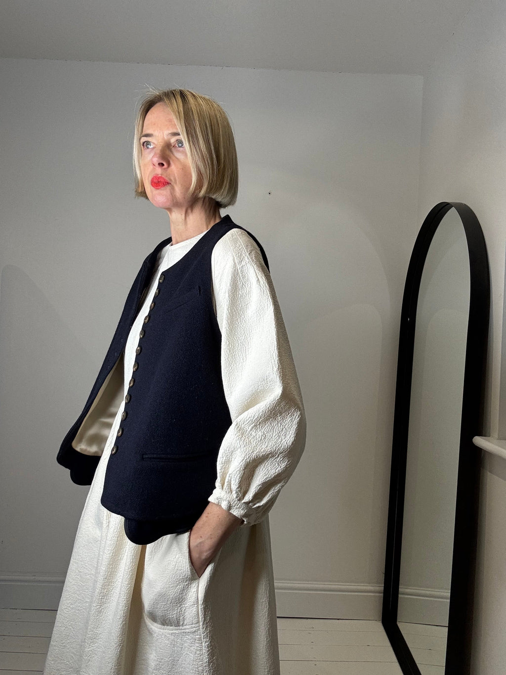 Rosalie Organic Cotton Jacquard Midi Dress in Cream