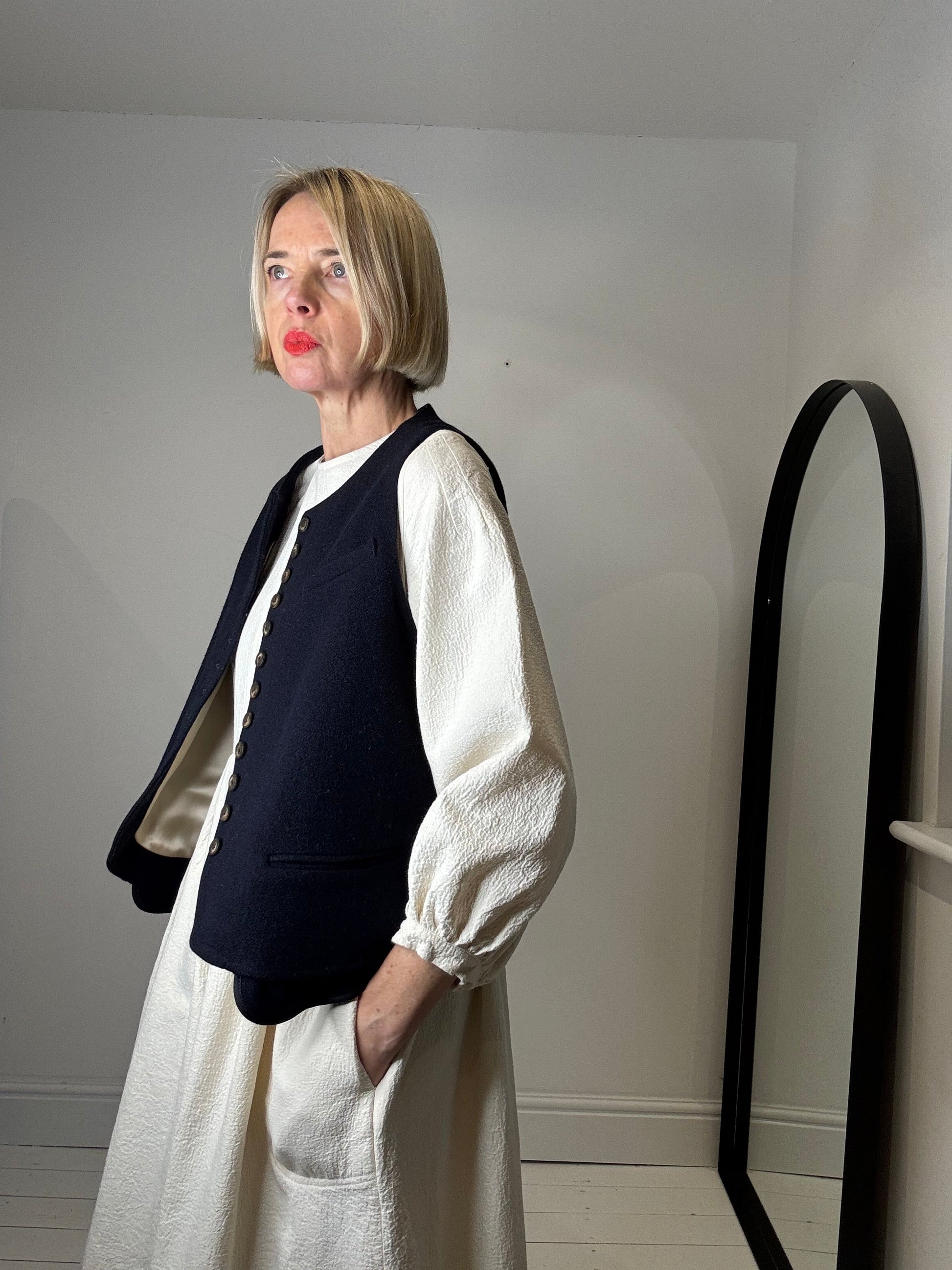 Rosalie Organic Cotton Jacquard Midi Dress in Cream