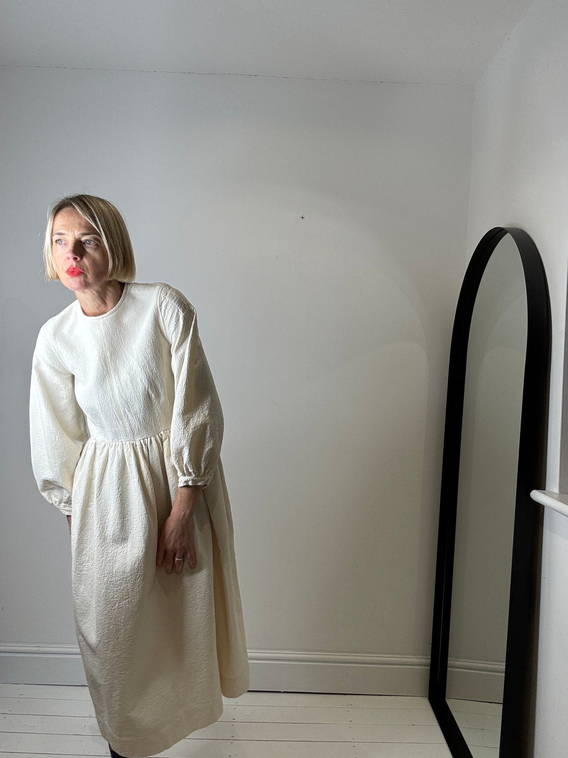 Rosalie Organic Cotton Jacquard Midi Dress in Cream