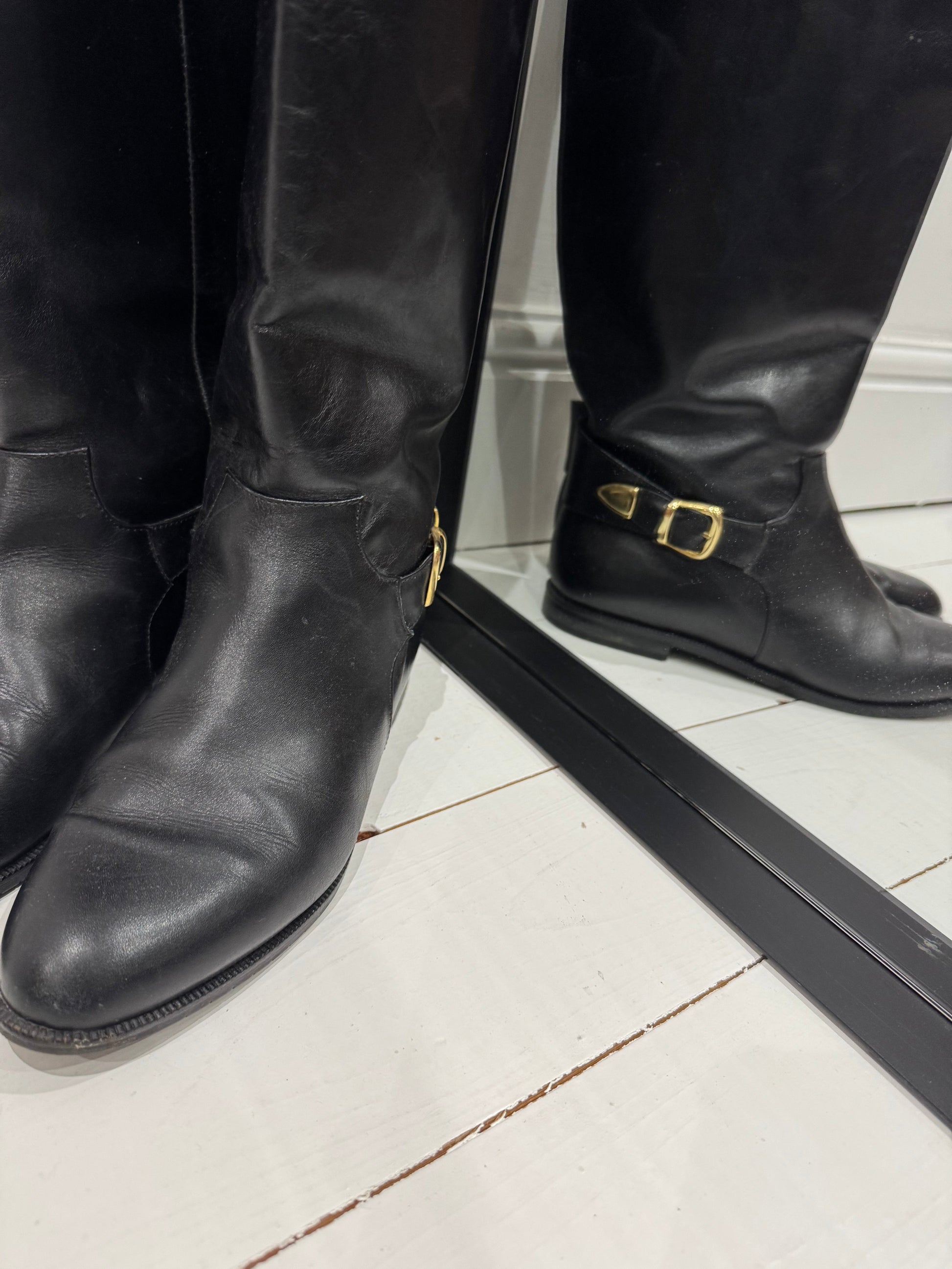 Italian Leather Knee High Boots in Black