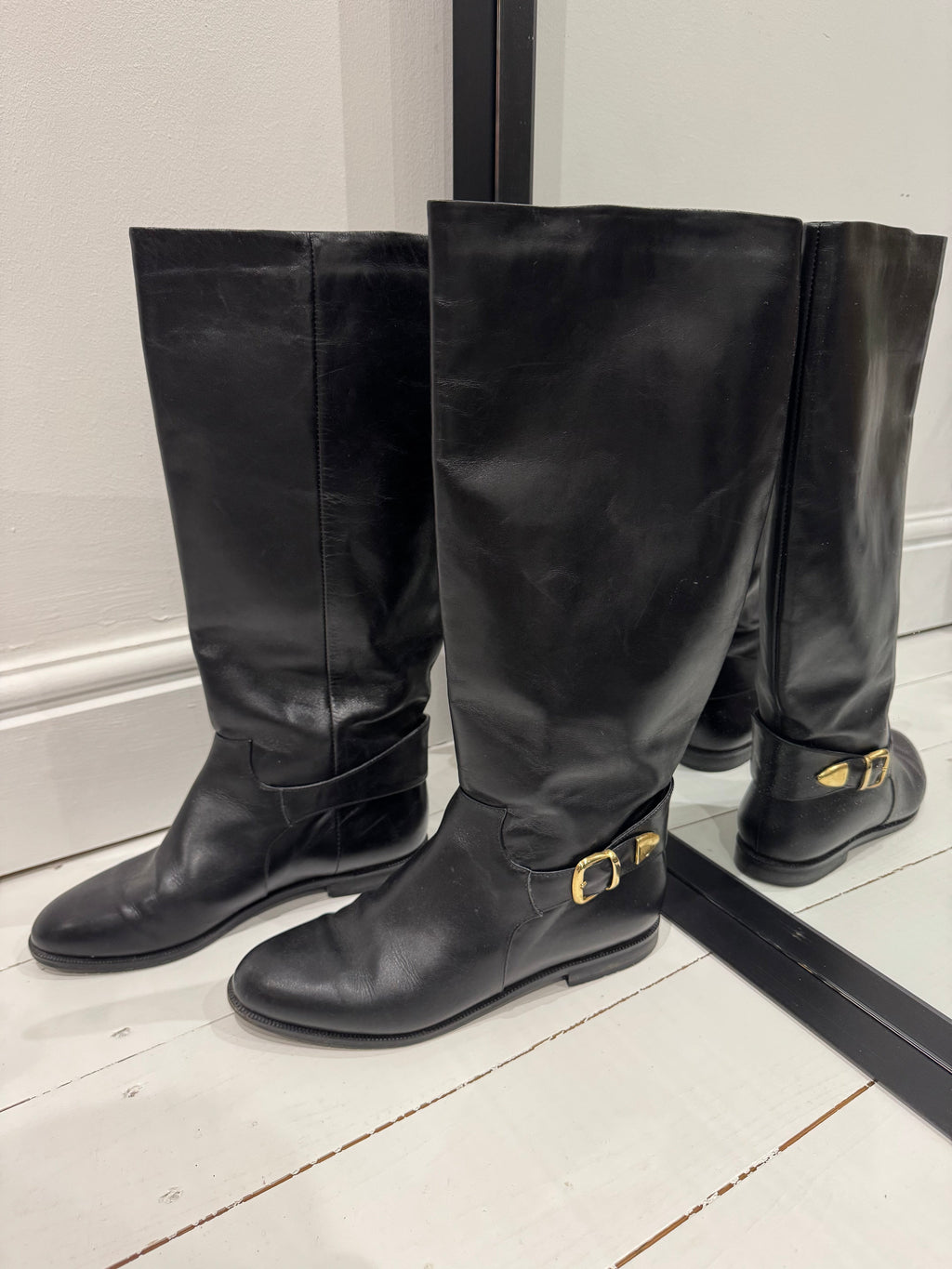 Italian Leather Knee High Boots in Black