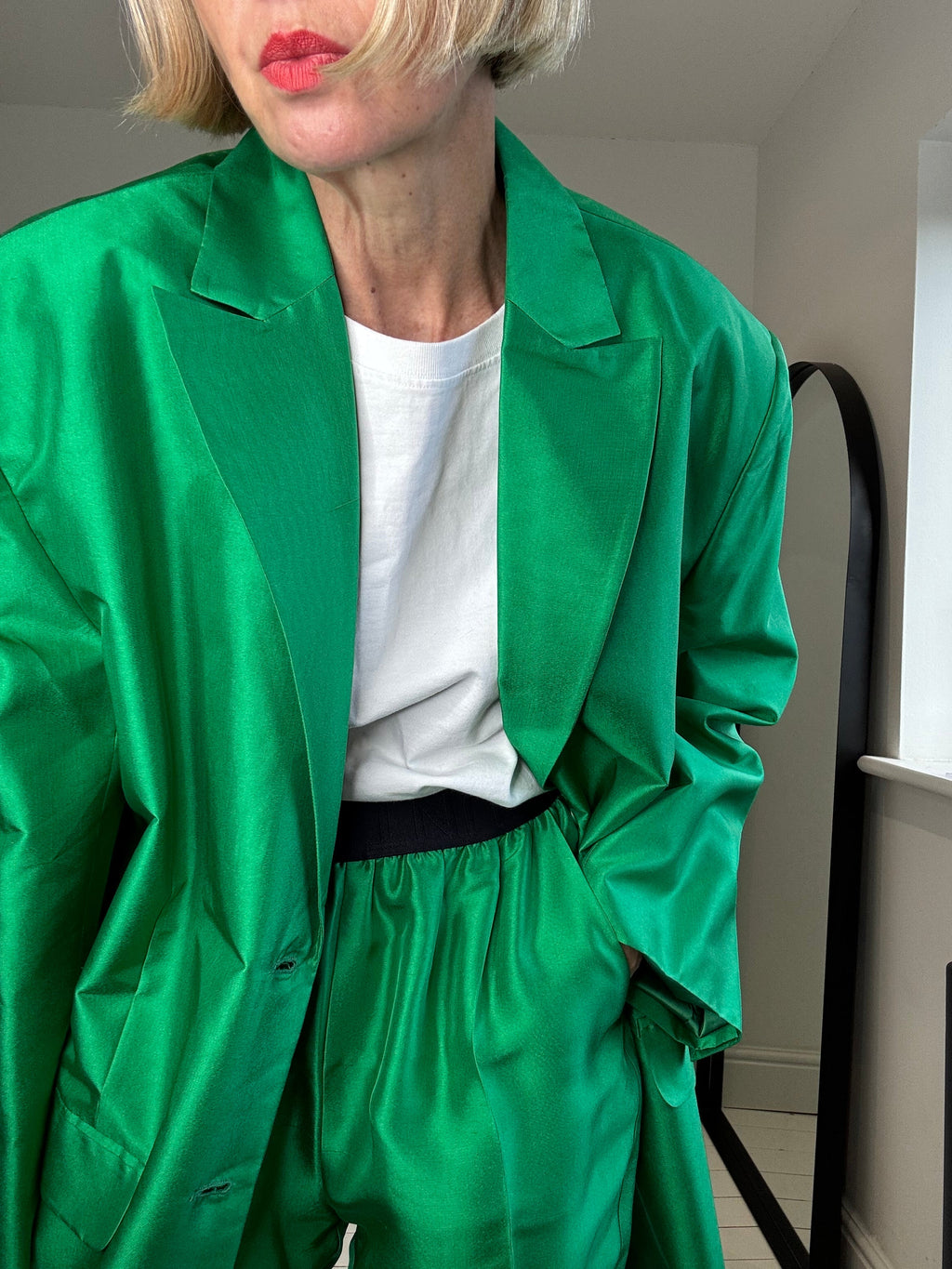 100% Silk Suit in Oversized Blazer and Tapered Trousers