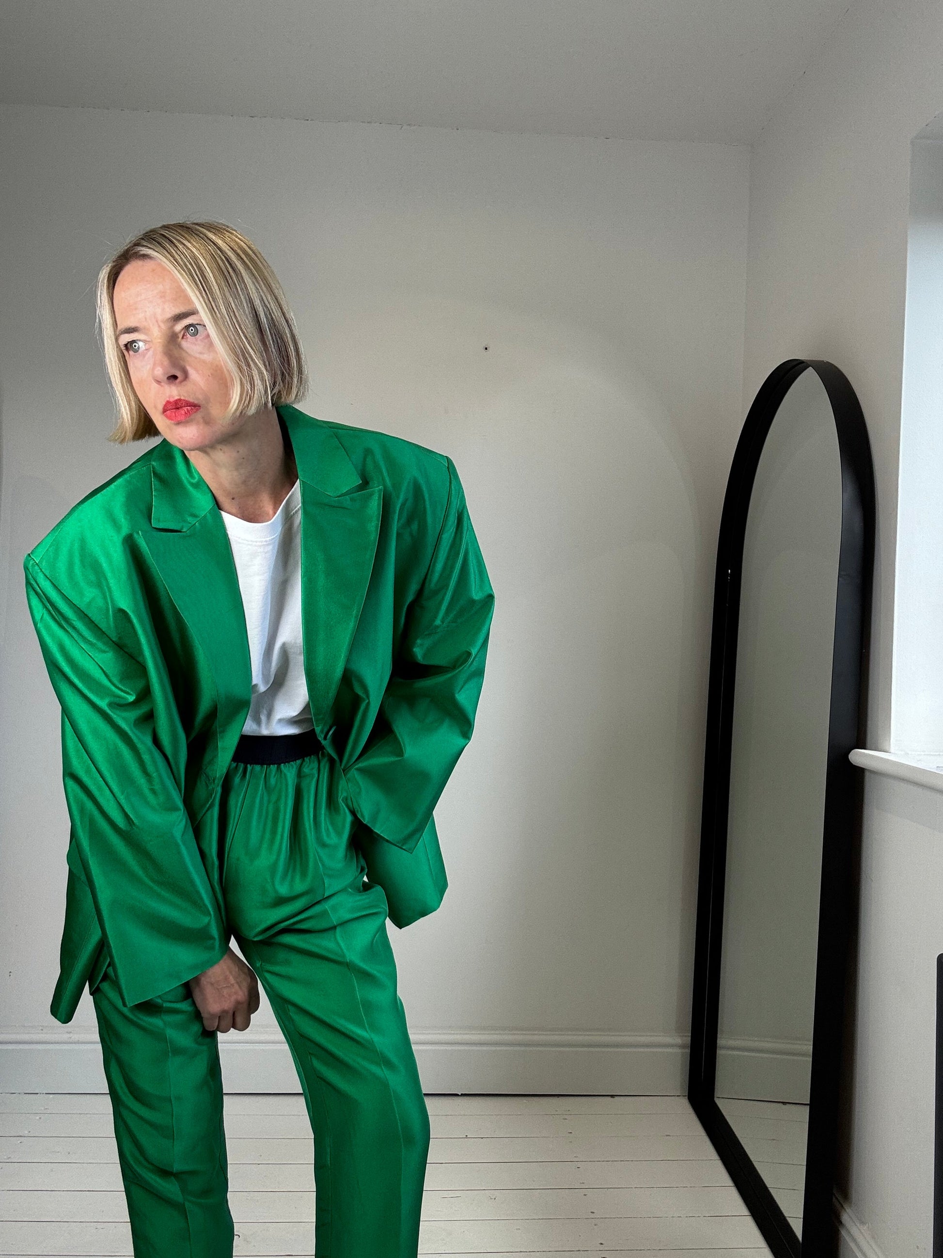 100% Silk Suit in Oversized Blazer and Tapered Trousers