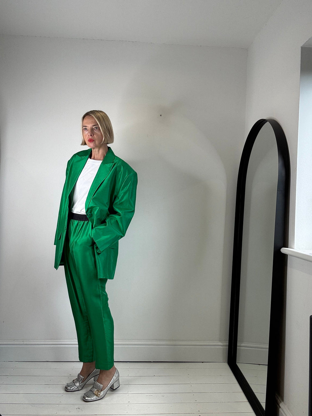 100% Silk Suit in Oversized Blazer and Tapered Trousers