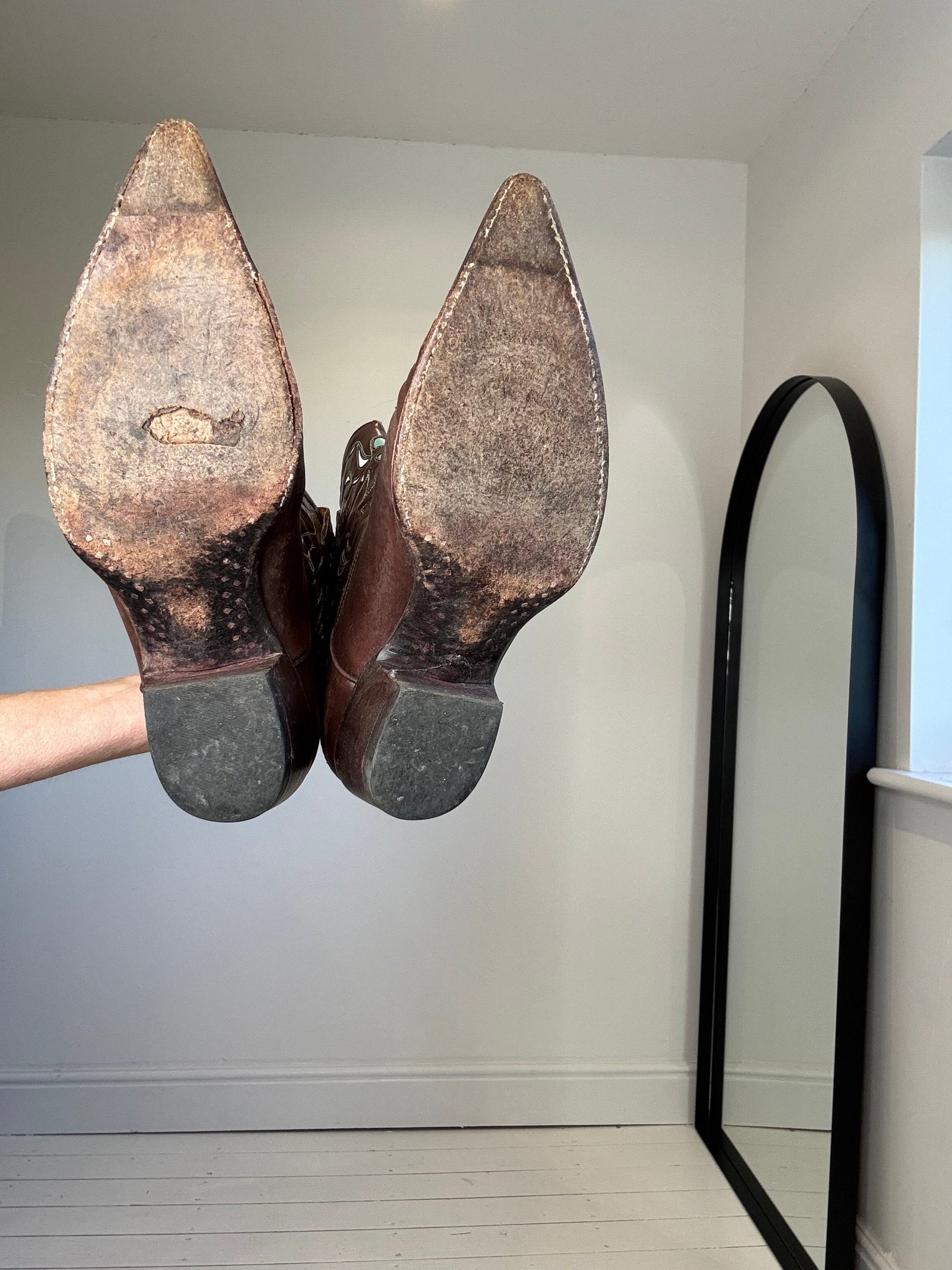 Vintage Cowboy Boots with Coloured Cutwork Detail