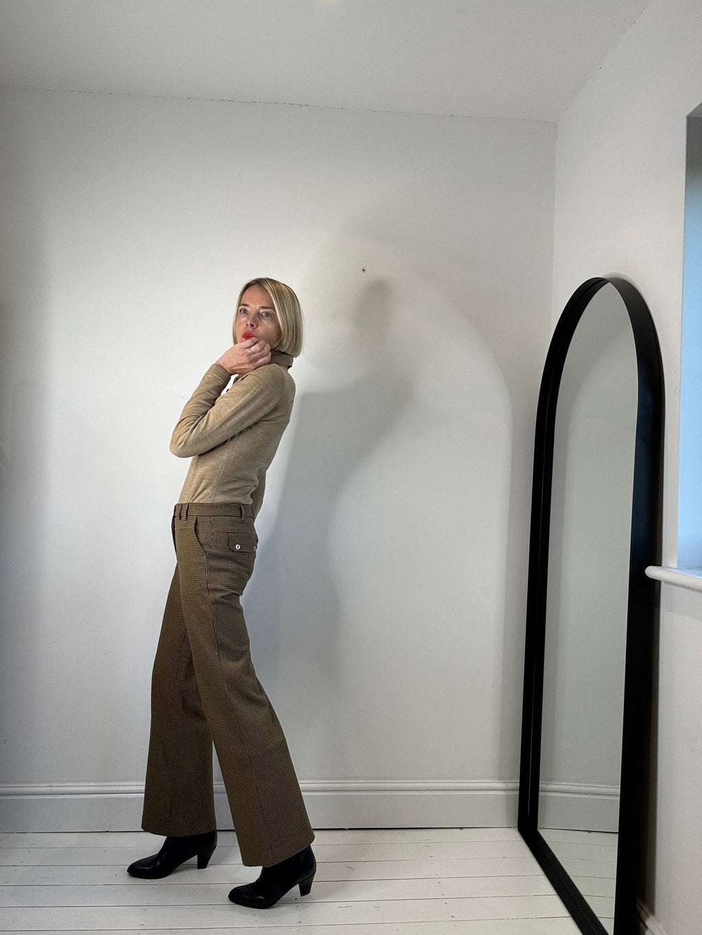 Vintage Crop Flared Check Trousers