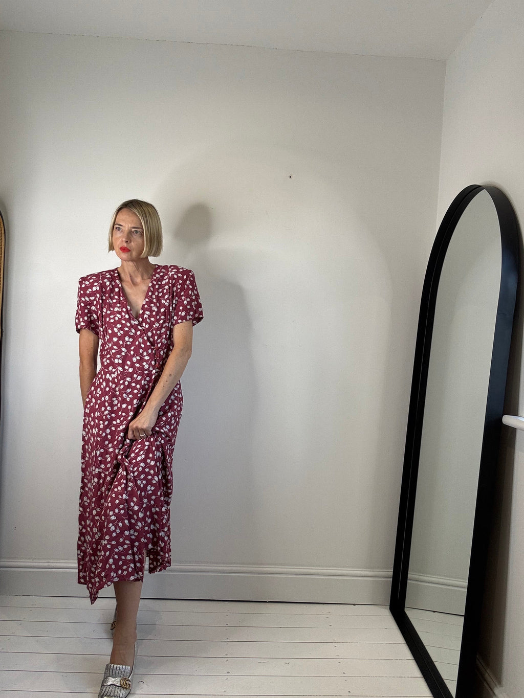 Vintage Plum Print Wrap Dress