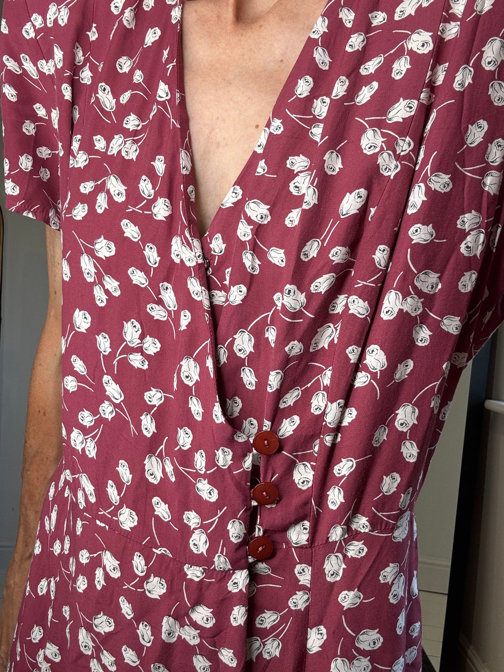 Vintage Plum Print Wrap Dress