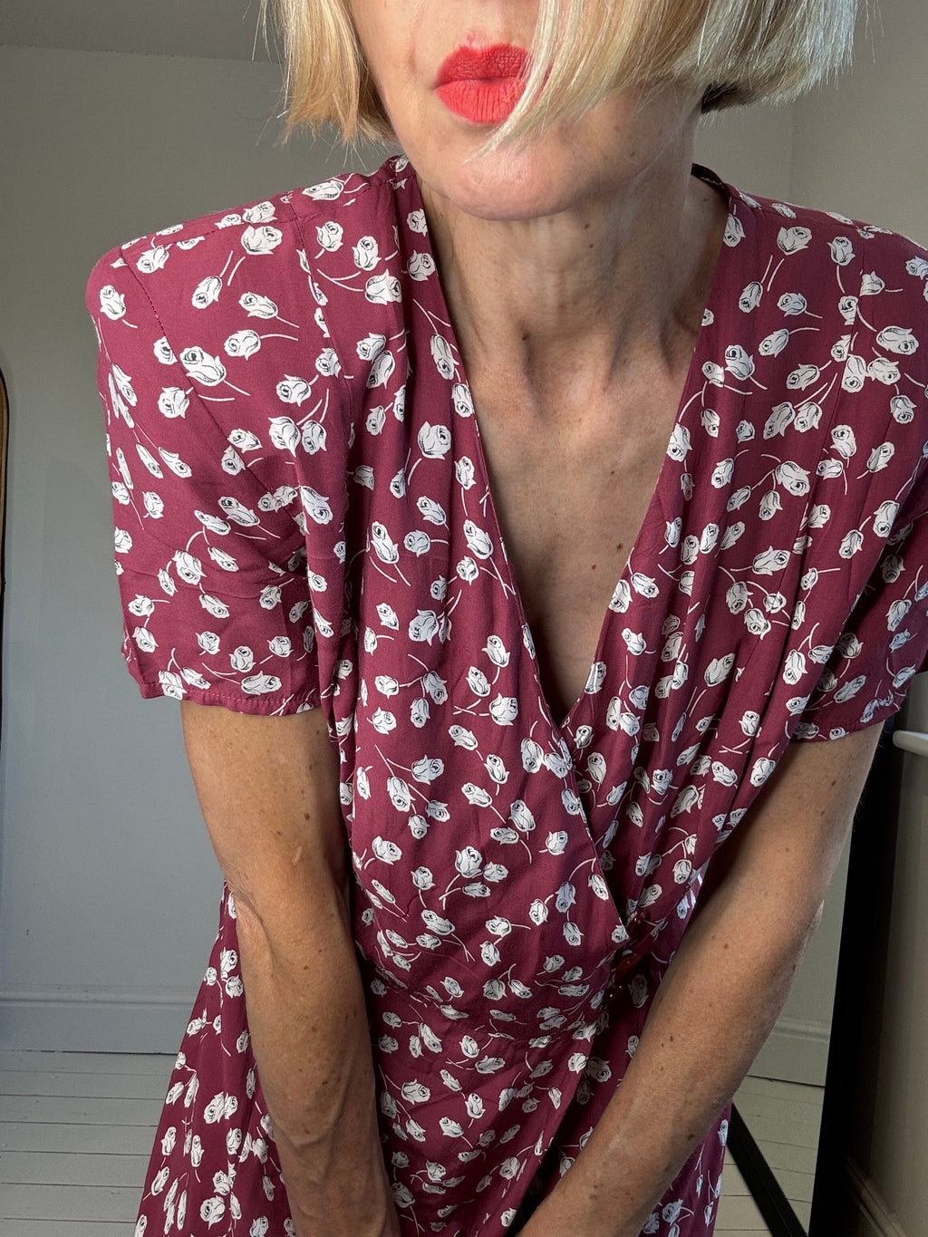 Vintage Plum Print Wrap Dress