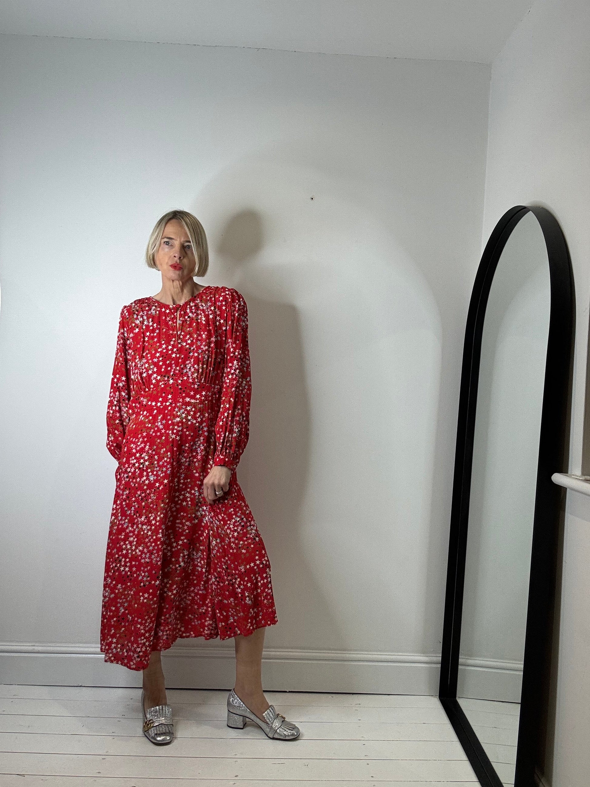 Star Print Midi Dress with Keyhole Neckline