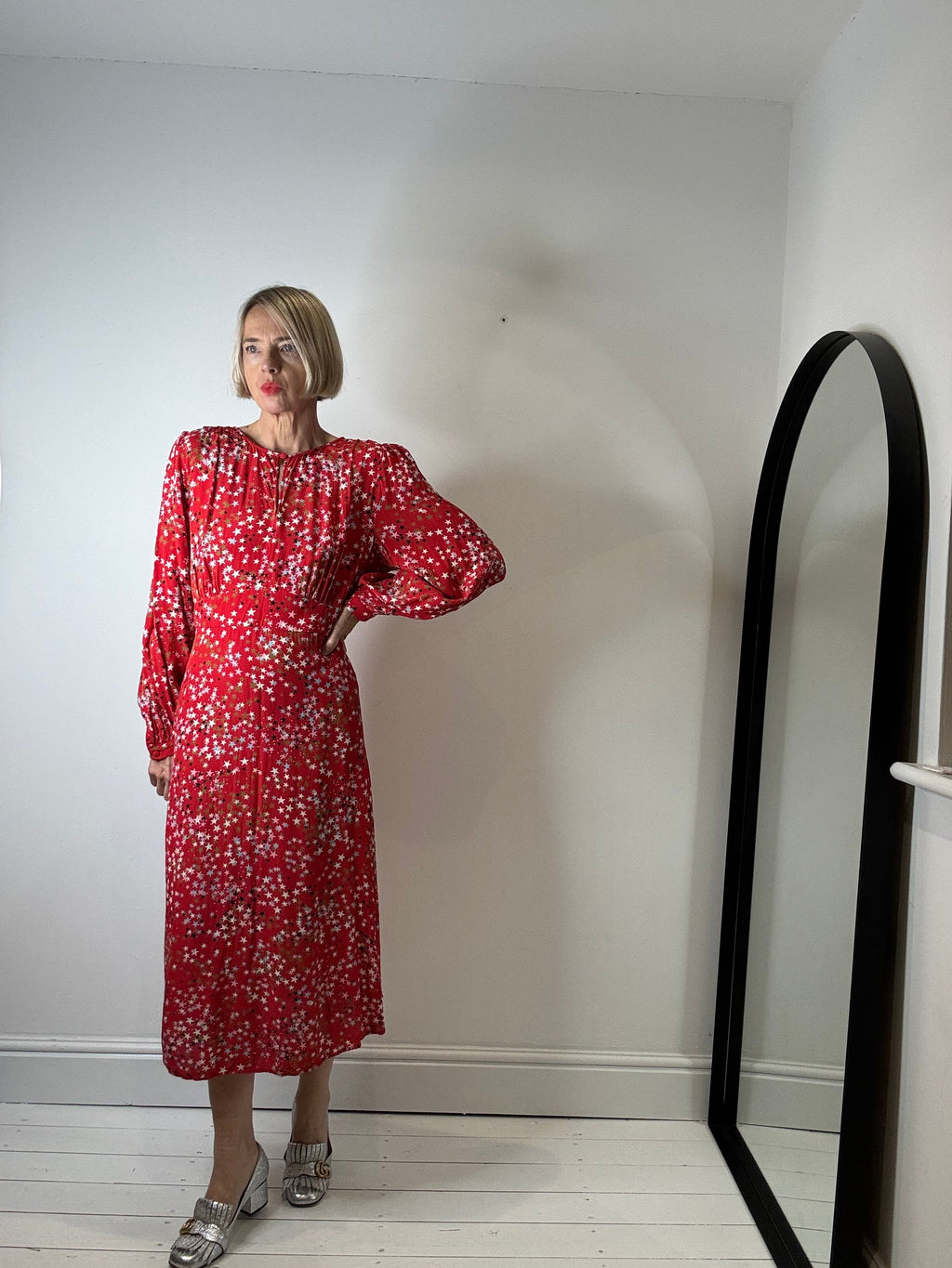 Star Print Midi Dress with Keyhole Neckline