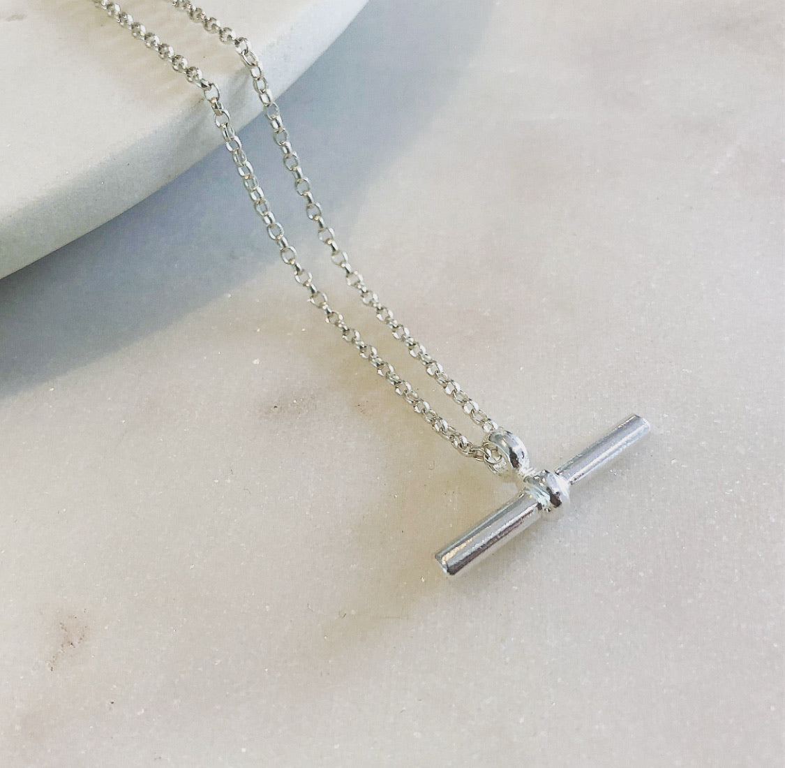 Sterling Silver T Bar Necklace