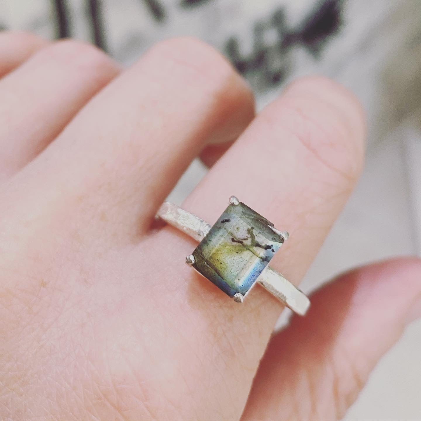 Square Cut Labradorite Ring