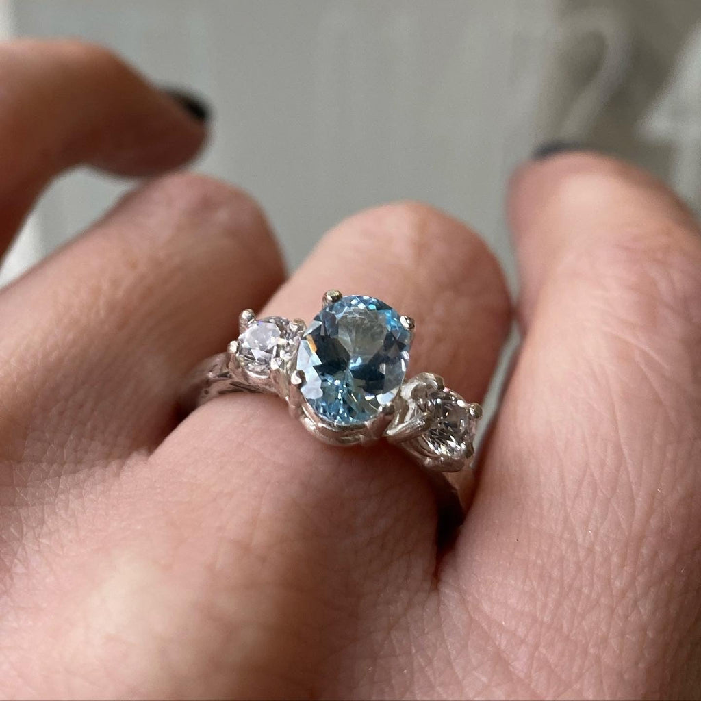 Blue Topaz Princess Ring in Sterling Silver