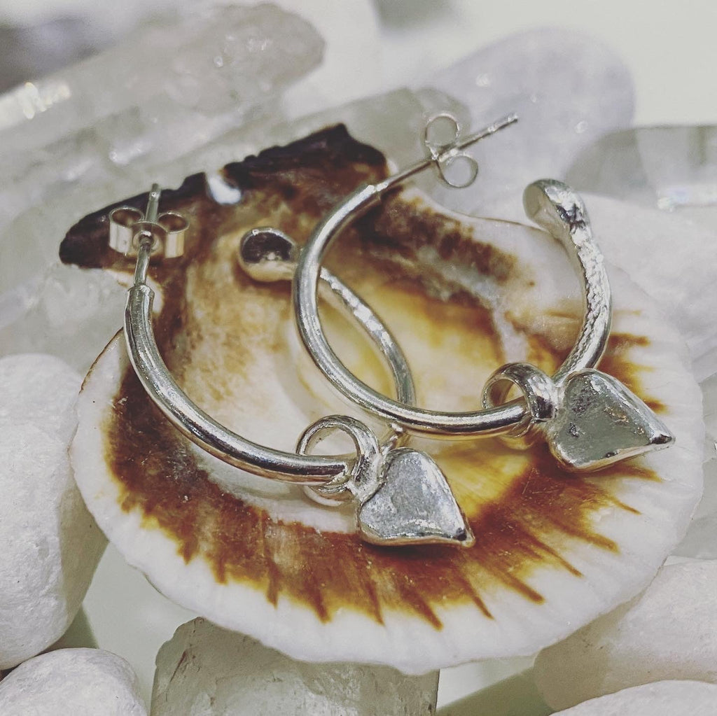 Baby Heart Hoops in Sterling Silver