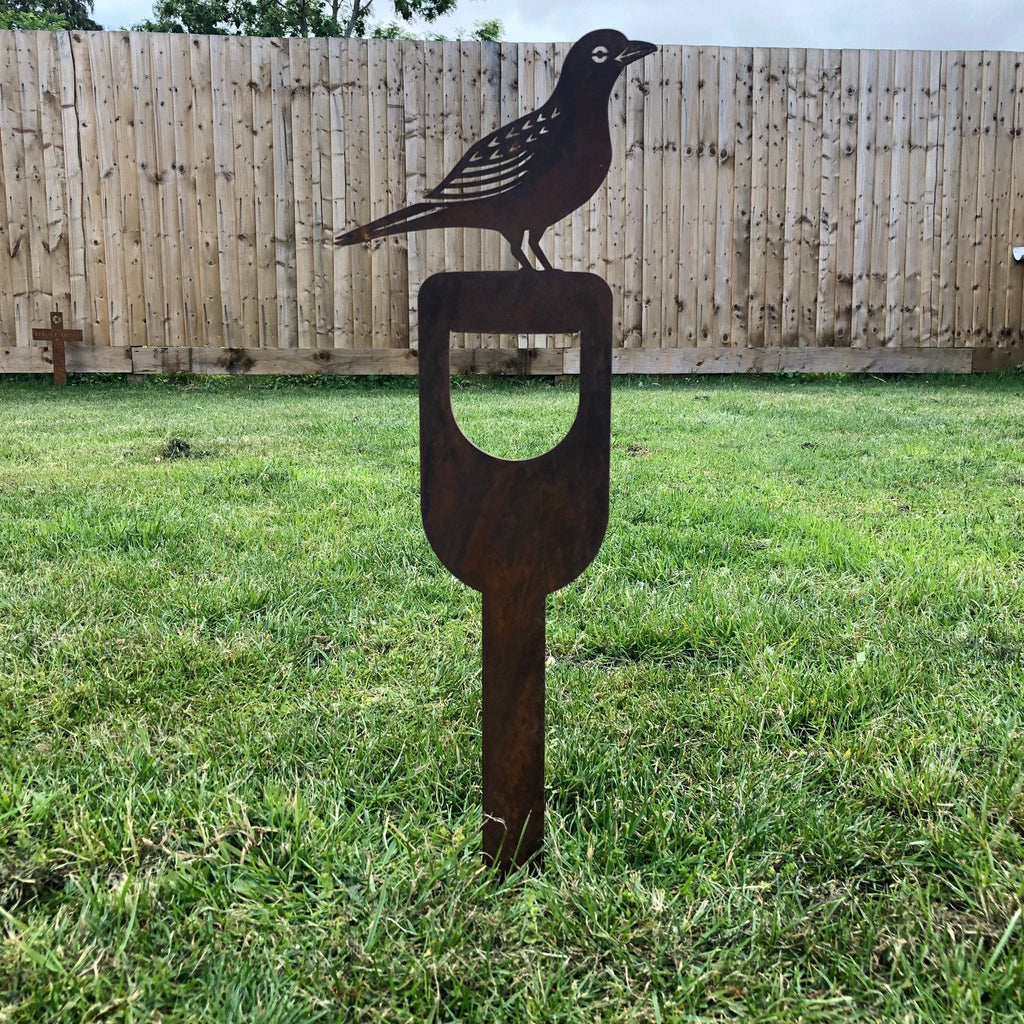 Rusty Metal Blackbird Garden Stake Decoration