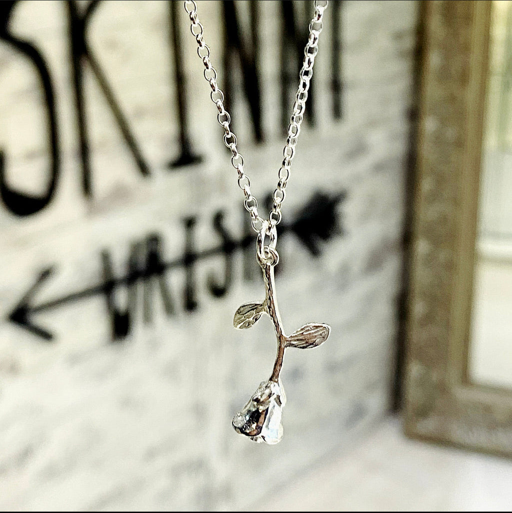Sterling Silver Rose Pendant Necklace
