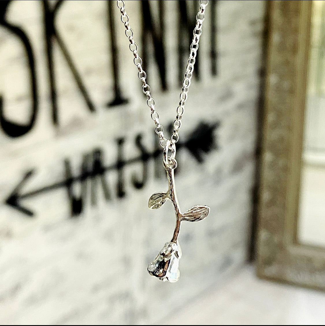 Sterling Silver Rose Pendant Necklace